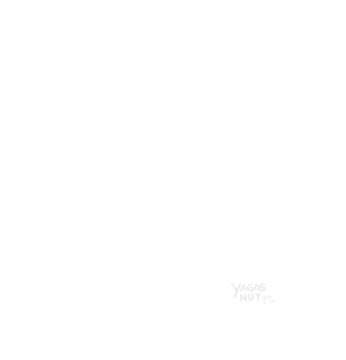 Line illustration of a wooden signpost nailed to a forest tree, its arrows pointing in every direction – some leading nowhere, the work of Leshy the trickster of the woods