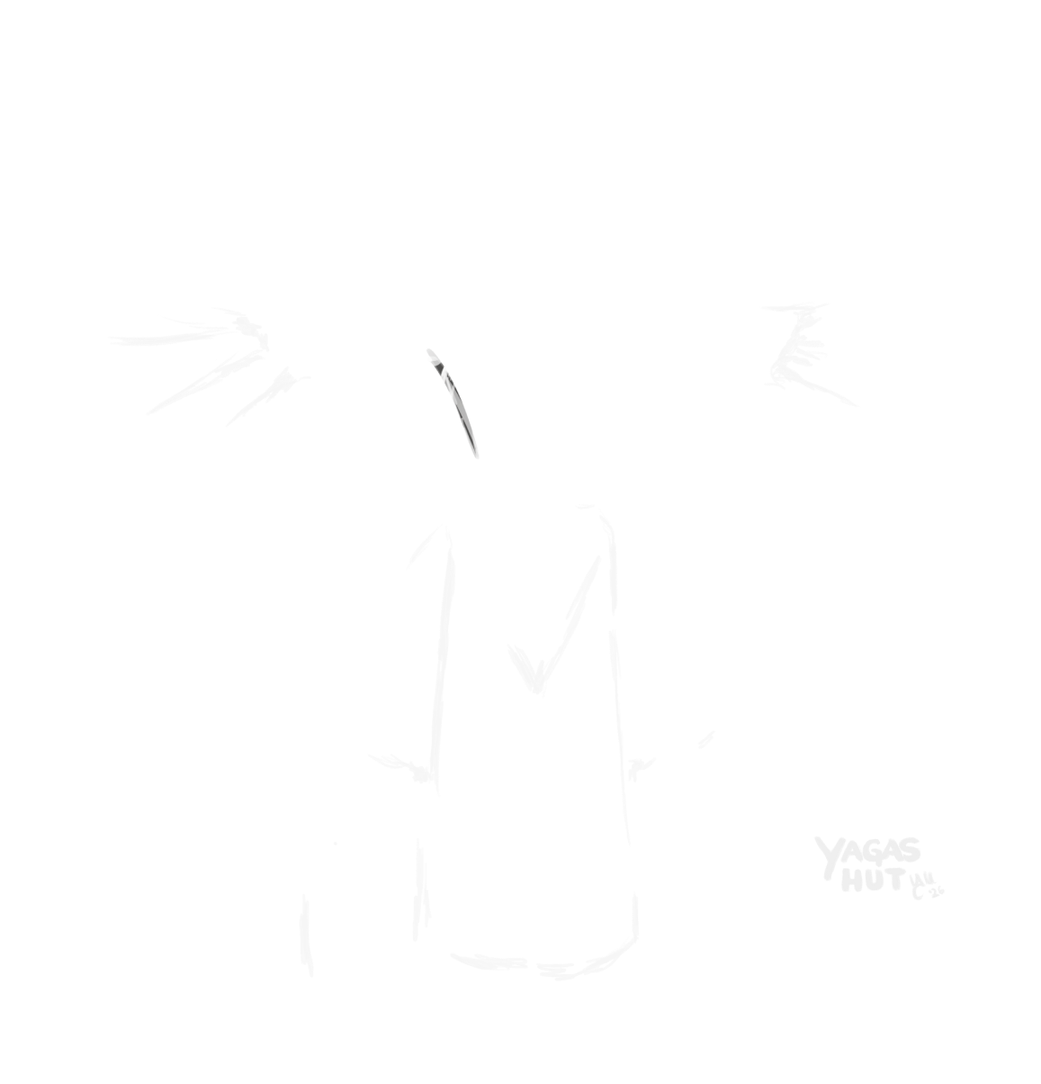 Line illustration of a straw effigy of Morana dressed in winter rags – the ritual figure burned or drowned at the turn of spring to release winter’s hold on the land